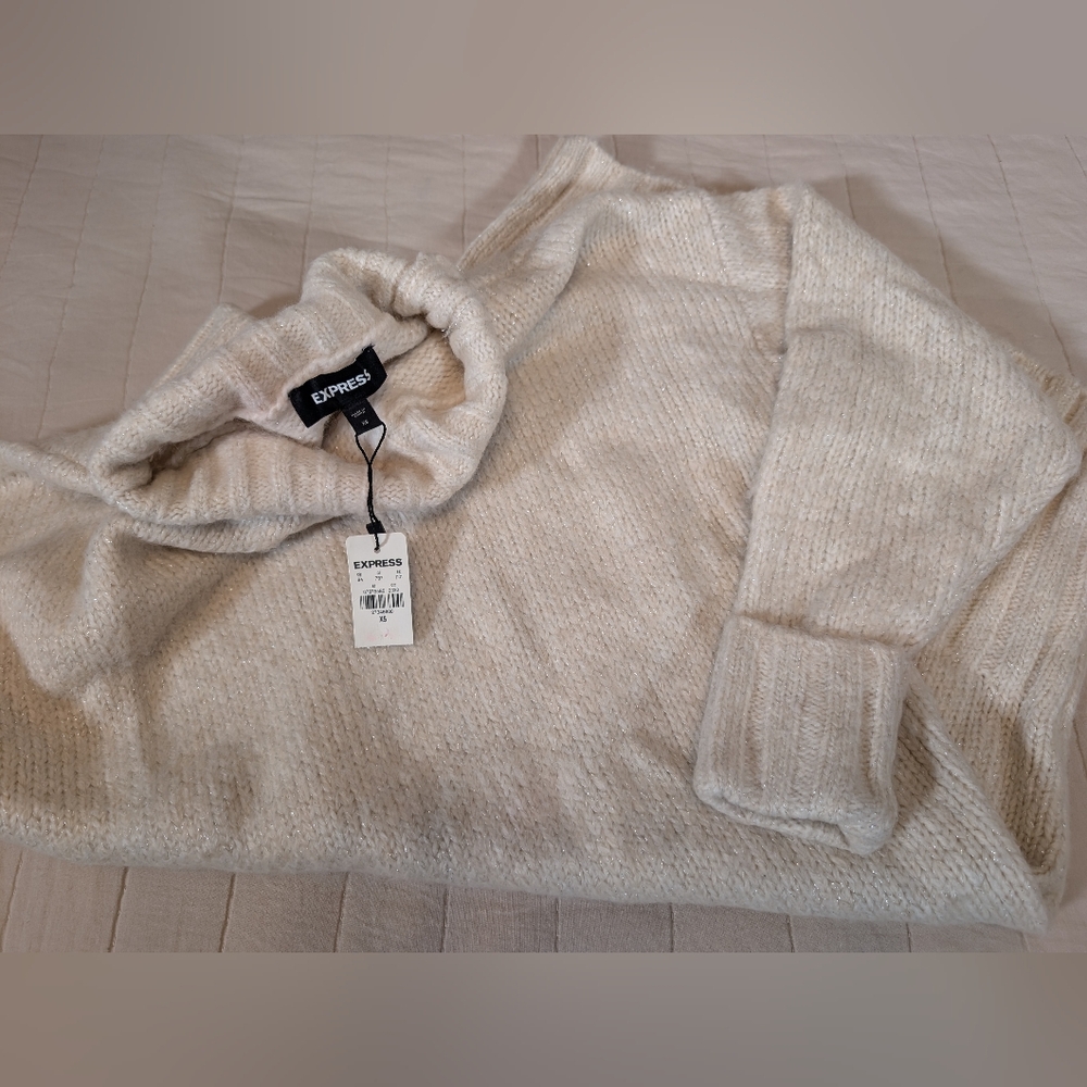 NWT Express Cream Long Sleeve Cozy Knit Dress, Women's Size XS